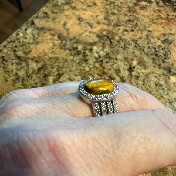 ESPO 925 Sterling Silver CZ Tiger Eye ring - size 7 - Picture 11 of 11